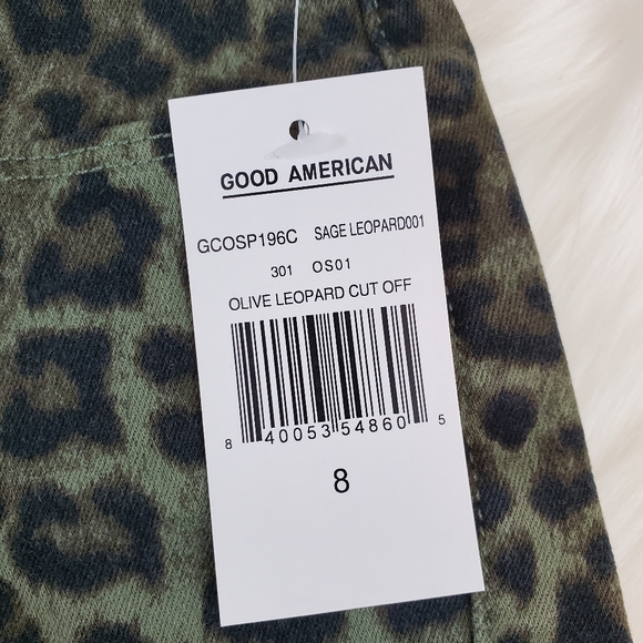 Good American Sz 8 Olive Cut Off Leopard Shorts - Picture 7 of 12
